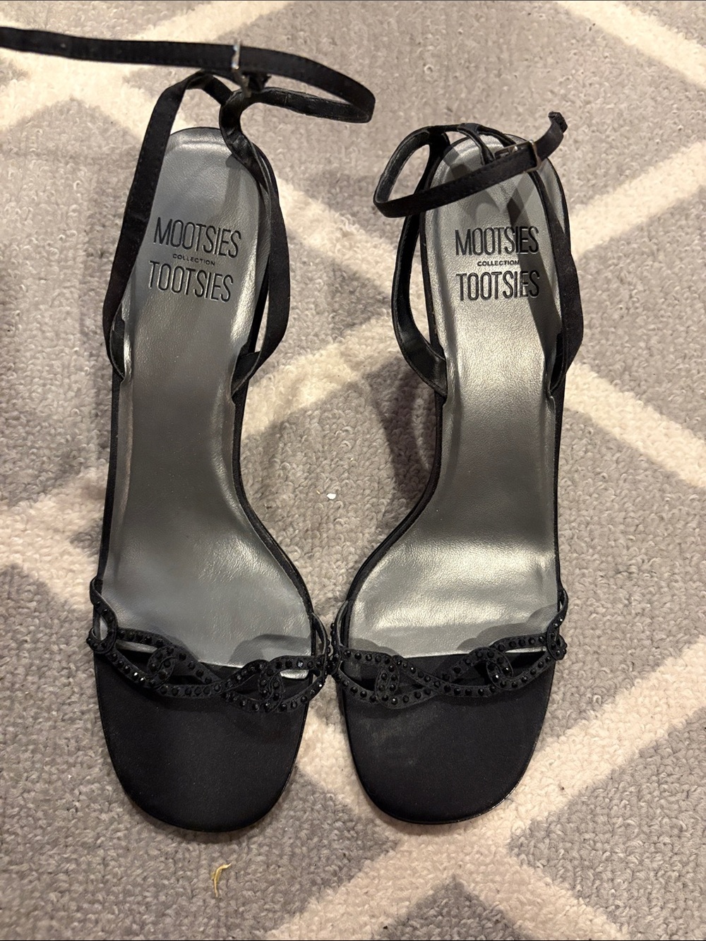 Mootsies Tootsies Black Beaded Ankle-Tie Heels
